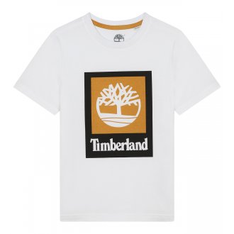 T-shirt Junior Garçon Timberland coton avec manches courtes et col rond blanc