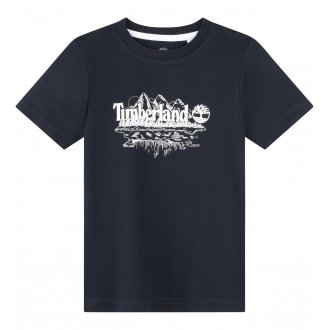 Tee-shirt à col rond Junior Garçon Timberland en coton avec des manches courtes bleu marine