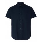 Chemise droite manches courtes à col français Selected en lin et coton bleu marine