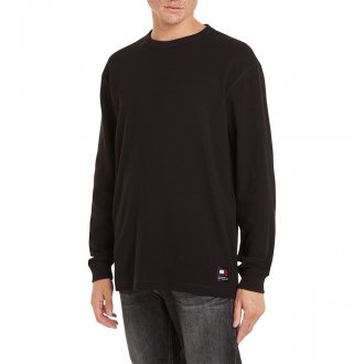 T-shirt Tommy Jeans coton en transition avec manches longues et col rond noir