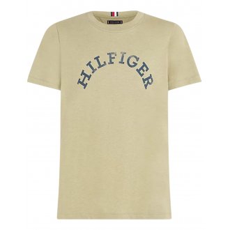 Tee-shirt avec des manches courtes et un col rond Tommy Hilfiger en coton kaki
