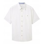 Chemise Tom Tailor coton et lin mélangé avec manches courtes et col français blanche