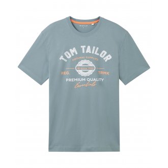 T-shirt Tom Tailor coton avec manches courtes et col rond pétrole