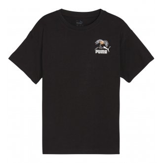 T-shirt Junior Garçon Puma en coton avec manches courtes et col rond noir