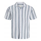 Chemise Premium coton et lin mélangé avec manches courtes et col français bleue rayée