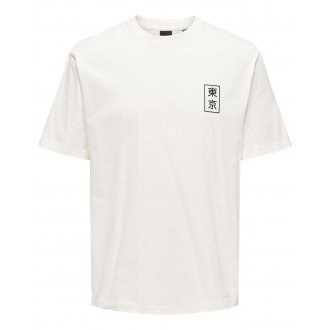 T-shirt Only&Sons coton avec manches courtes et col rond écru