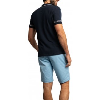 Polo Delahaye coton avec manches courtes et col zippé marine