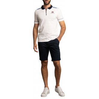 Polo Delahaye coton avec manches courtes et col zippé blanc