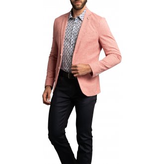 Blazer Delahaye lin et coton avec manches longues et col cranté rose