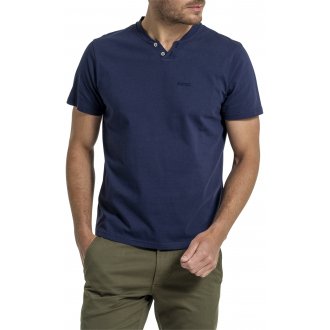 T-shirt Mise Au Green en coton biologique avec et col rond boutonné marine
