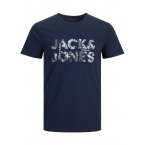 T-shirt à col rond Jack & Jones en coton bleu avec branding floqué effet peinture