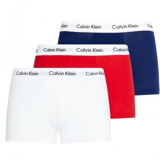 Lot de 3 shortys Calvin Klein en coton stretch blanc, bleu et rouge