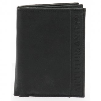 Petit portefeuille européen à 3 volets Arthur&Aston en cuir noir