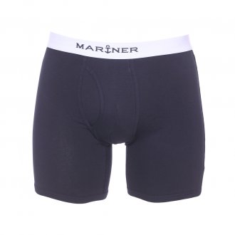 Boxer ouvert coupe longue Mariner en coton peigné stretch bleu marine