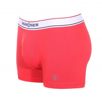 Boxer Mariner en coton peigné stretch rouge à ceinture élastiquée blanche brodée