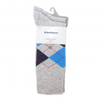 Lot de 2 paires de chaussettes Everyday Mix Burlington en coton gris chiné à losanges bleus et gris chiné uni