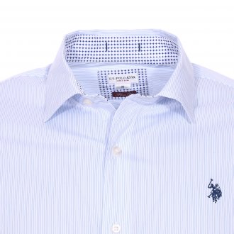 Chemise cintrée U.S. Polo Assn. Octavi en coton stretch blanc à fines rayures bleu ciel