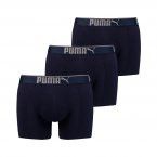 Lot de 3 boxers Puma Lifestyle en coton stretch bleu marine à ceinture logotypée en gris