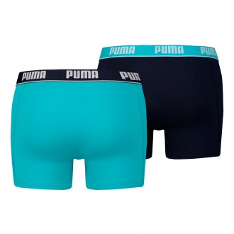 Lot de 2 boxers Puma Basic Stripe Elastic en coton stretch bleu marine et bleu turquoise