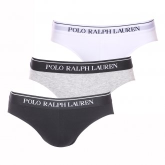 Lot de 3 slips taille basse Polo Ralph Lauren en coton stretch noir, gris chiné et blanc