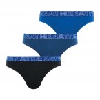 Lot de 3 slips Athena Eco Pack en coton stretch bleu pétrole, bleu marine et bleu roi