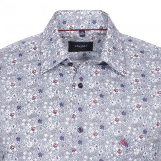 Chemise manches courtes ajustée Jean Chatel London en coton bleu pastel à motifs fleuris