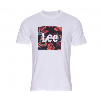 Tee-shirt col rond Lee Botanical en coton blanc à imprimé fleuri sur fond noir