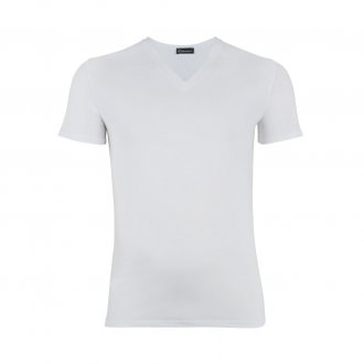 Tee-shirt col V Eminence Chic en coton stretch blanc