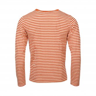 Tee-shirt manches longues Armor lux Héritage en coton et lin orange et blanc cassé rayé