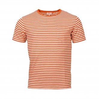 Tee-shirt col rond Armor lux Héritage en coton et lin blanc cassé et orange