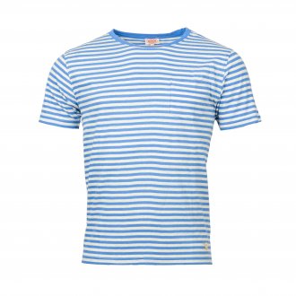 Tee-shirt col rond Armor lux Héritage en coton et lin blanc cassé et bleu ciel
