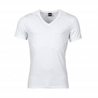 Tee-shirt col V Hugo Boss en coton stretch blanc