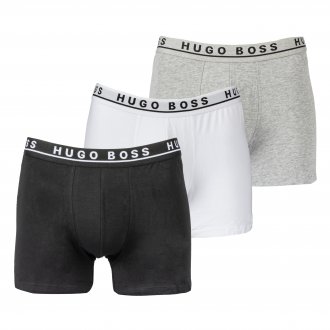 Lot de 3 boxers longs Hugo Boss en coton stretch blanc, gris chiné et noir