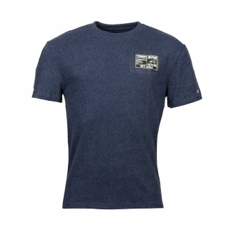 Tee-shirt col rond Tommy Jeans Label en coton mélangé bleu marine à étiquette noire