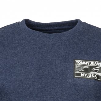 Tee-shirt col rond Tommy Jeans Label en coton mélangé bleu marine à étiquette noire