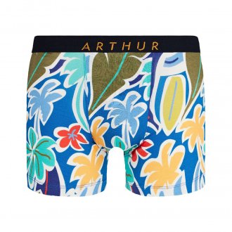 Boxer club Arthur en coton biologique bleu clair à motifs tropicaux bleu ciel, vert kaki et blancs