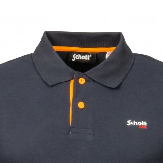 Polo Schott en coton stretch bleu marine à détails orange et logo brodé poitrine
