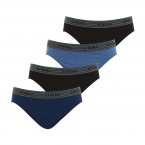 Lot de 4 slips taille basse Athena en coton bleu marine, bleu chiné et noir