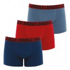 Lots de 3 boxers Athena coton bleus et rouges avec nom de la marque brodé en noir