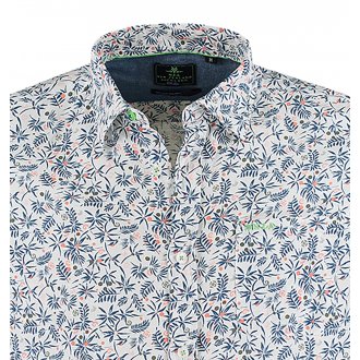 Chemise coupe droite manches courtes NZA Taiharuru en lin mélangé blanc à motifs fleurs