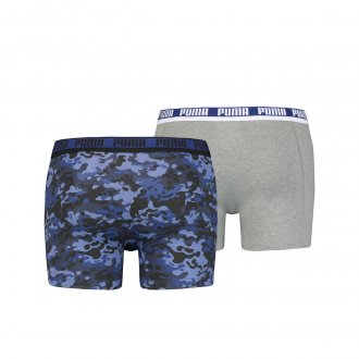 Lot de 2 boxers Puma en coton stretch gris chiné et à motif camouflage bleu et noir