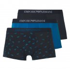 Lot de 3 boxers Armani en coton stretch bleu marine, bleu indigo et bleu marine à motifs