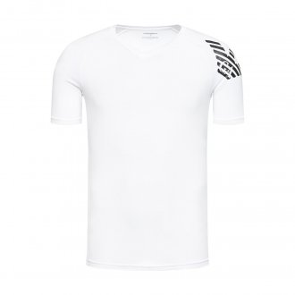 Tee-shirt col V Emporio Armani en coton blanc floqué