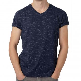 Tee-shirt col V Petrol Industries en coton bleu marine à micro motifs blancs