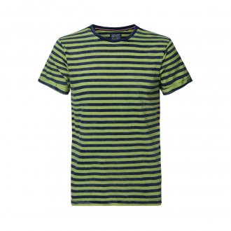 Tee-shirt col rond Petrol Industries en coton vert clair à rayures bleu marine