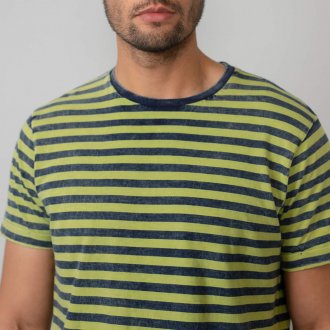 Tee-shirt col rond Petrol Industries en coton vert clair à rayures bleu marine