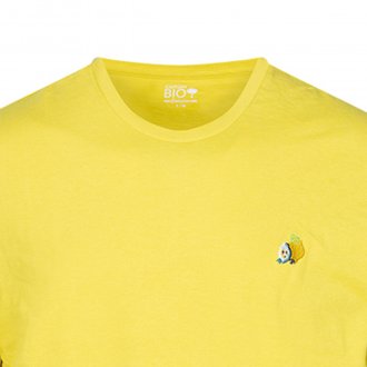 Pyjama court Eminence en coton : tee-shirt col rond jaune et short à rayures bleu marine et blanches