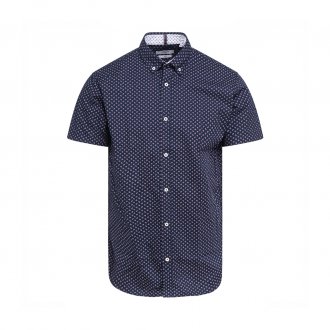 Chemise manches courtes Jack & Jones Premium Marcel en coton stretch bleu marine à micro motifs blancs et rouges