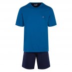 Pyjama court Eminence en coton : tee-shirt bleu indigo et short bleu marine