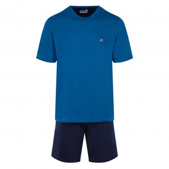 Pyjama court Eminence en coton : tee-shirt bleu indigo et short bleu marine